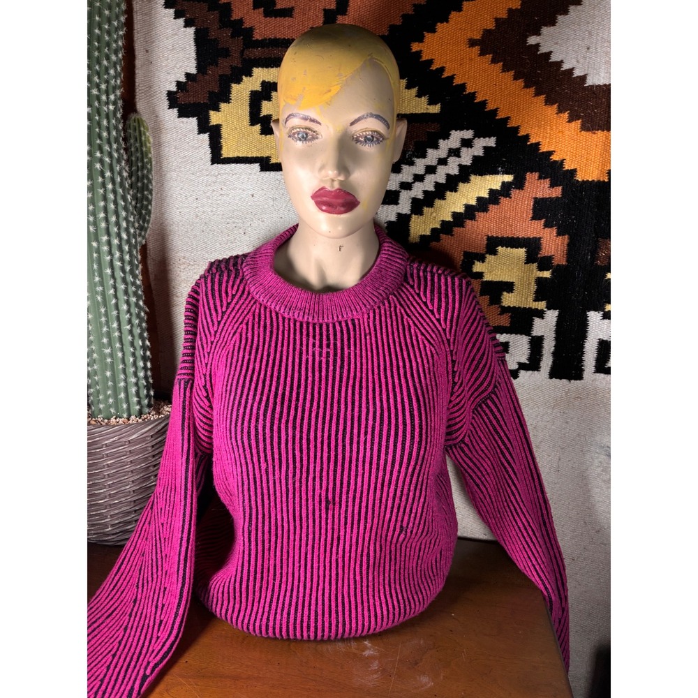 No Boundaries Sweater Juniors M Pink Black Good Ribbed Knit Crew Neck Raglan